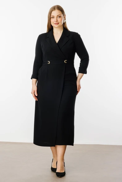 8056 GİLDA ELBİSE BELİ AKSESARLI CEPLİ KRUVAZE ELBİSE - Resim 2