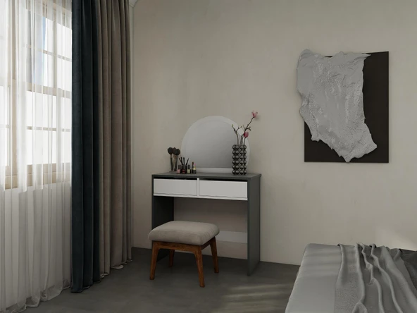 Huzur Makyaj Masası Koyugri Renk - Resim 2