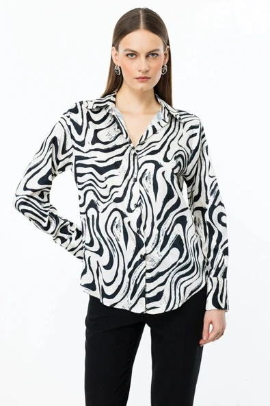 54407 ONTEKS DESENLİ SATEN GÖMLEK - Resim 4