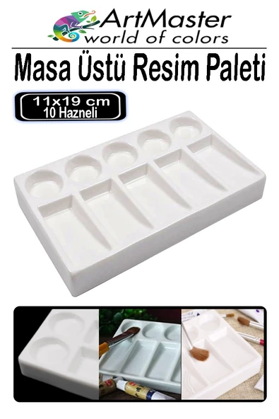 Masaüstü Resim Paleti 10 Hazneli 1 Adet 11x19 cm Boya Paleti Sanatsal Boyalar İçin MasaÜstü Palet Akrilik Boya Guaj Boya ürün görseli