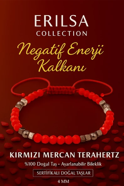 Sertifikalı Negatif Enerji Kalkanı Bilekliği – Kırmızı Mercan Terahertz Doğal Taş İnce Model ürün görseli