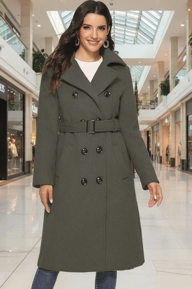 Kemer Detaylı Aksesuarlı Kaşe Kaban ürün görseli 1