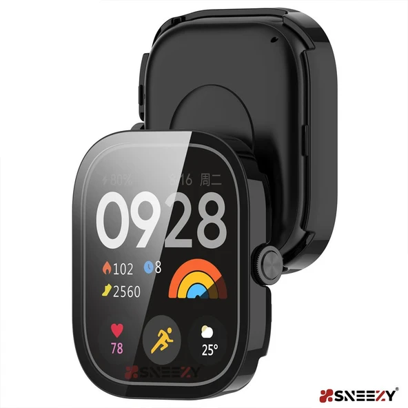 Sneezy Xiaomi Redmi Watch 4 Uyumlu PC Sert Kasa Ve Ekran Koruyucu  Siyah - Resim 2