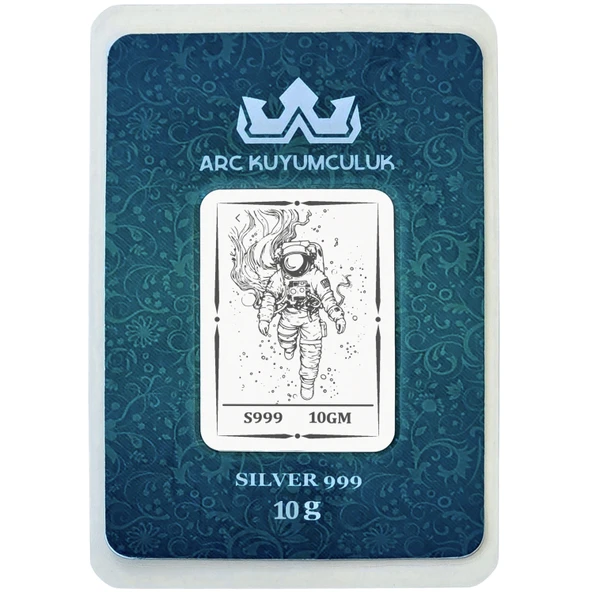 Hediyeye Özel 10 Gram Astronot Temalı 999 Ayar Gümüş ile Üretilmiş Gümüş Külçesi-706 ürün görseli