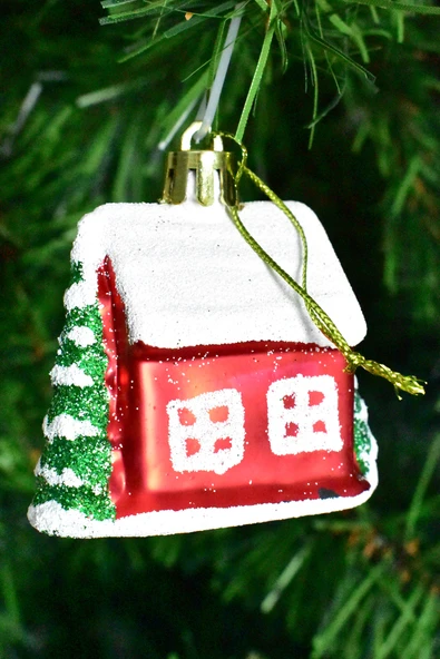 Waldern Premium Collection 4lü Beyaz Çatılı Ev Süs Yılbaşı Süsü - Resim 8