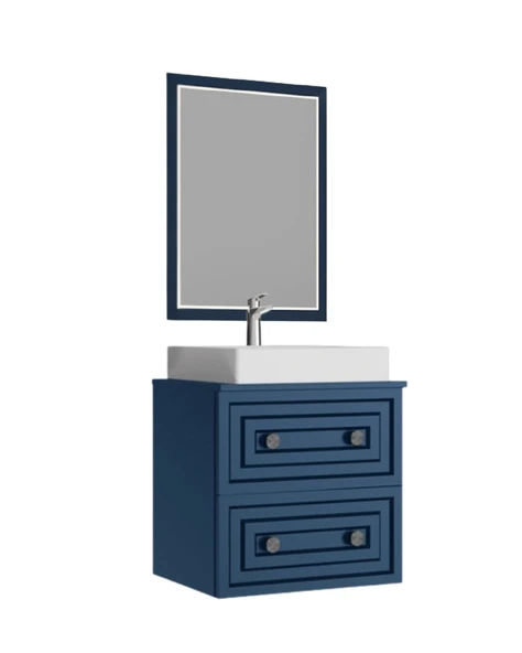 Perge 60 Cm Lavabo Dolabı Mat Safir Blue ve Led Ayna ürün görseli 1