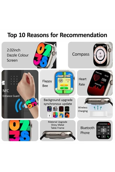 Teknojet Teknoloji İçin En İyi Adres Hk9 Pro Max 2.02 Uyumlu Amoled Ekran Akıllı Saat 3 Kordon Kiliteme - Resim 2