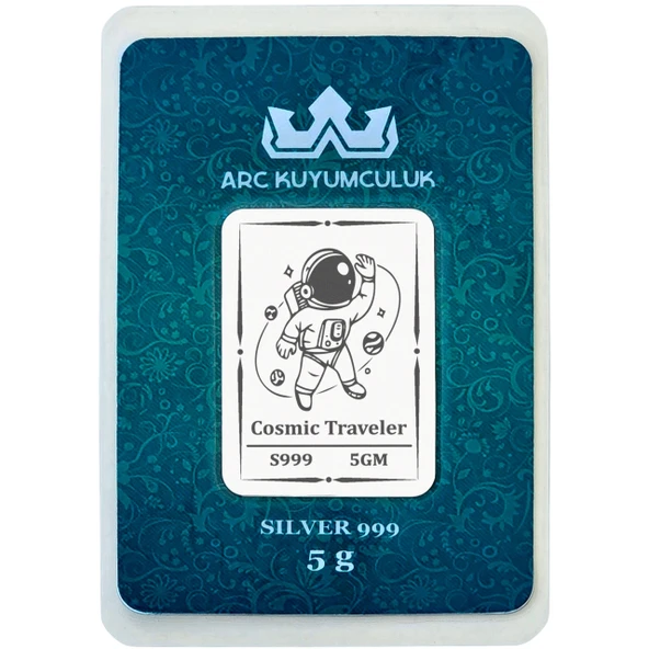 Hediyeye Özel 5 Gram 999 Ayar Gümüş ile Tasarlanmış Astronot Temalı Gümüş Külçesi-707 ürün görseli