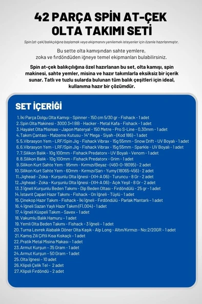 Spin At-Çek Deniz ve Göl Profesyonel Olta Seti Takımı - M - 1.50MT / 10-30GR - 42 Parça Elite - Resim 4