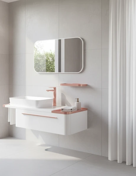 Angel Lavabo Dolabı 120 Cm Beyaz Bakır ve Led Ayna - Resim 2