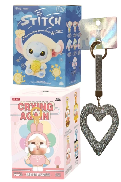 Pofika Stitch Koala Labubu + Crying Again Cry Baby Labubu +Kalp Charm Hediyeli 3'lü Set ürün görseli