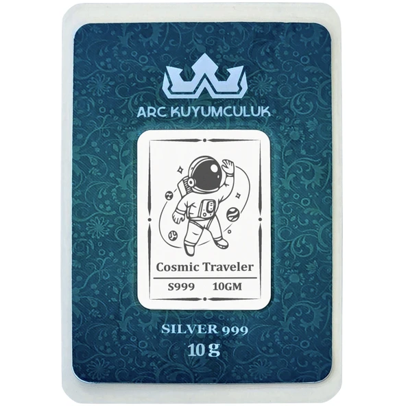 999 Ayar Gümüş ile Üretilmiş Hediyeye Özel 10 Gram Astronot Temalı Gümüş Külçesi-707 ürün görseli