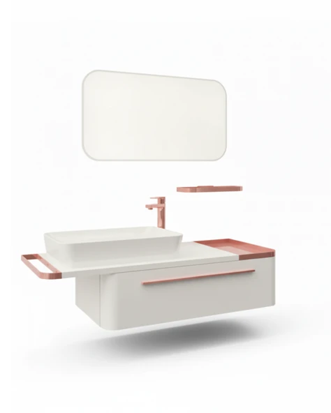 Angel Lavabo Dolabı 120 Cm Beyaz Bakır ve Led Ayna - Resim 3