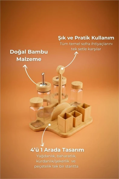 Bambum Mima - Peçetelik ve Baharatlıklı 2'Li Yağdanlık Küçük - Resim 4