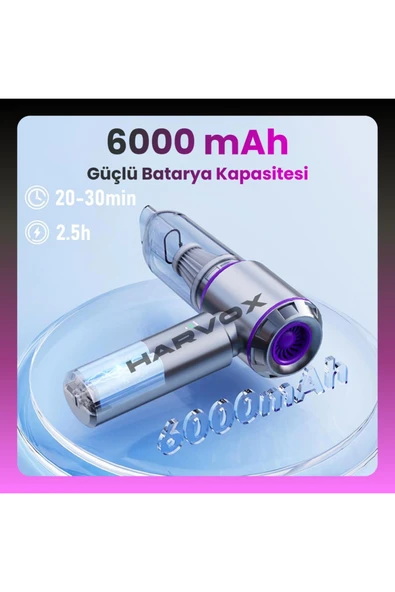 ST Harvox 16.000Pa Ultra Güçlü 9 Başlık Yıkanabilir Filtre 6.000mAh Batarya Şarjlı Araç Süpürge - Resim 4