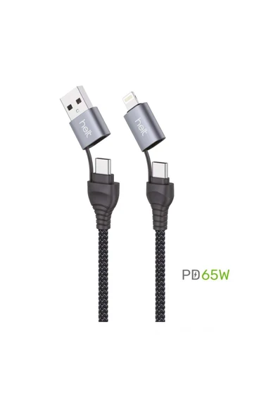 Helt Ht-dc14 Pd 65w Ip Örgü Type-c To Lighning To Usb Şarj Data Kablosu 100cm ürün görseli