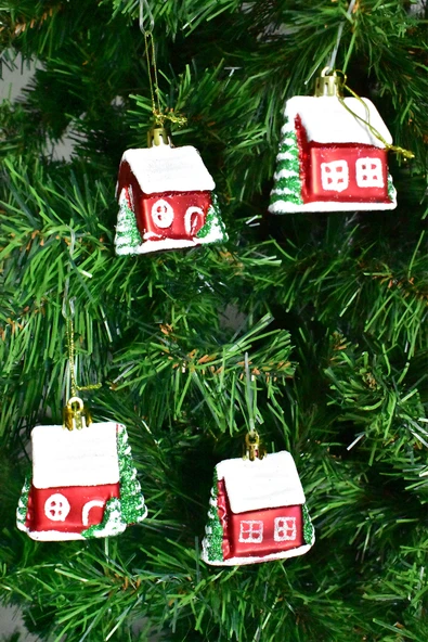 Waldern Premium Collection 4lü Beyaz Çatılı Ev Süs Yılbaşı Süsü - Resim 9