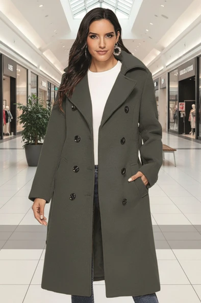 Kemer Detaylı Aksesuarlı Kaşe Kaban - Resim 2