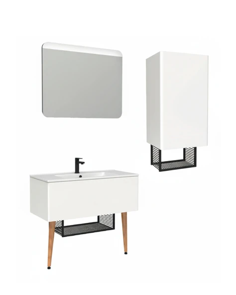 Zeon 100 Cm Lavabo Dolabı Beyaz ve Led Ayna - Resim 2