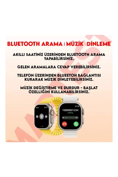 Teknojet Teknoloji İçin En İyi Adres Watch 8 T800 Ultra Akıllı Saat Ios Andorid Destekli Arama Özeliği Sensörlü LCD Ekran 3 Tuş - Resim 4