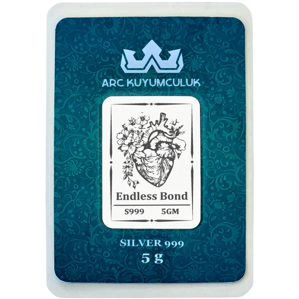 Kalp ve Çiçek Temalı Hediyeye Özel 5 Gram 999 Ayar Gümüş ile Tasarlanmış Gümüş Külçesi-711 ürün görseli