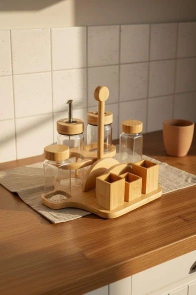 Bambum Mima - Peçetelik ve Baharatlıklı 2'Li Yağdanlık Küçük ürün görseli