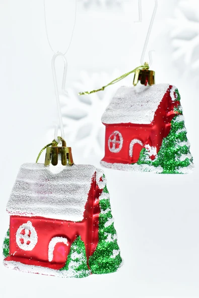 Waldern Premium Collection 4lü Beyaz Çatılı Ev Süs Yılbaşı Süsü - Resim 7