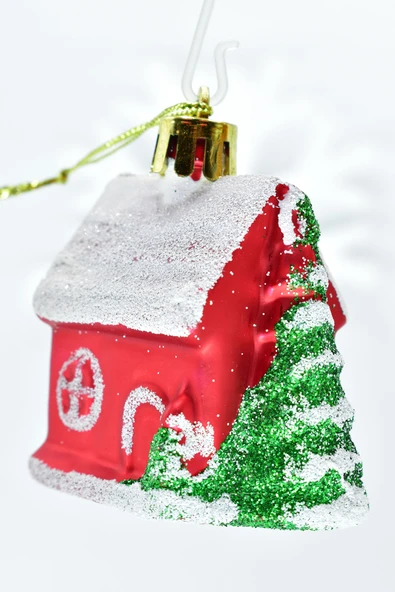 Waldern Premium Collection 4lü Beyaz Çatılı Ev Süs Yılbaşı Süsü - Resim 6