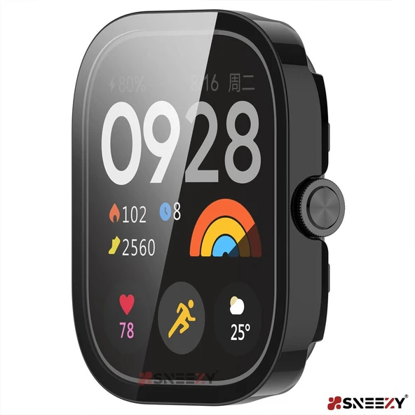 Sneezy Xiaomi Redmi Watch 4 Uyumlu PC Sert Kasa Ve Ekran Koruyucu  Siyah - Resim 4