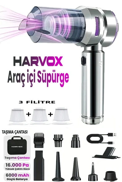 ST Harvox 16.000Pa Ultra Güçlü 9 Başlık Yıkanabilir Filtre 6.000mAh Batarya Şarjlı Araç Süpürge ürün görseli