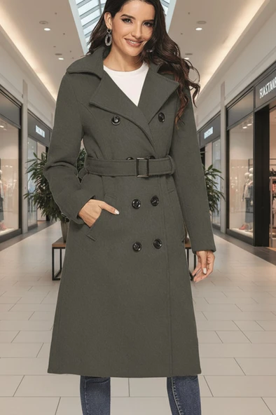 Kemer Detaylı Aksesuarlı Kaşe Kaban - Resim 3