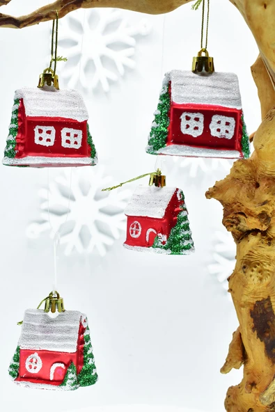 Waldern Premium Collection 4lü Beyaz Çatılı Ev Süs Yılbaşı Süsü ürün görseli