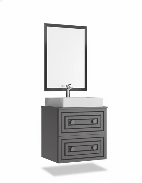 Perge 60 Cm Lavabo Dolabı Mat Gri ve Led Ayna ürün görseli 1