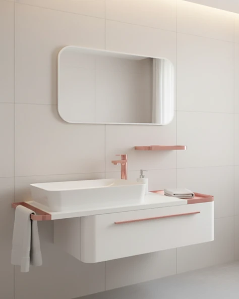 Angel Lavabo Dolabı 120 Cm Beyaz Bakır ve Led Ayna ürün görseli 1