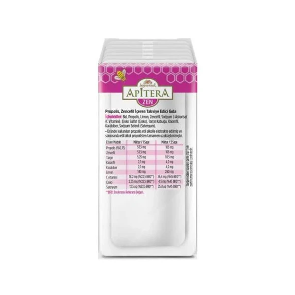 Balparmak Apitera Zen 56 Saşe x 7 g ( Propolis, Zencefil + Bal, Tarçın, Karanfil, Karabiber, Limon, C Vitamini ) - Resim 4