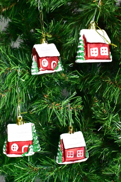 Waldern Premium Collection 4lü Beyaz Çatılı Ev Süs Yılbaşı Süsü - Resim 4