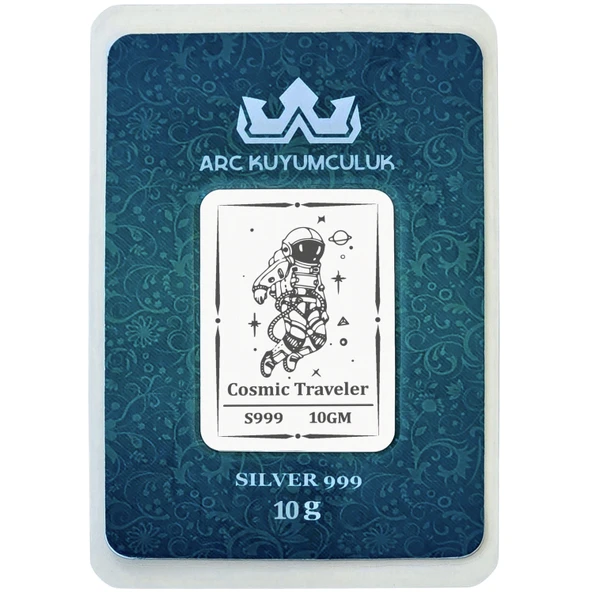 Hediyeye Özel 10 Gram Astronot Temalı 999 Ayar Gümüş ile Üretilmiş Gümüş Külçesi-708 ürün görseli