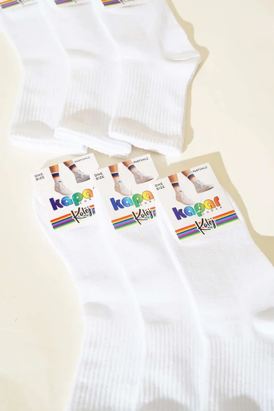 Kadın 6lı Düz Kolej Çorap Beyaz - Resim 2