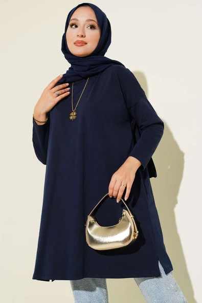 Yan Yırtmaçlı Basic Tunik Lacivert ürün görseli
