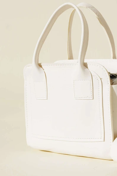 Fermuarlı Kare Çanta Beyaz - Resim 3