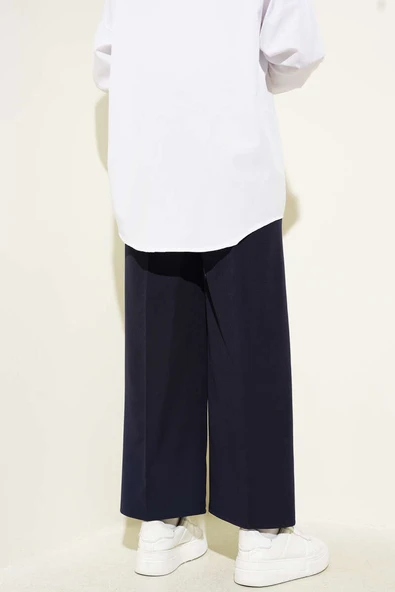 Kendinden Kuşaklı Dabıl Pantolon Lacivert - Resim 3