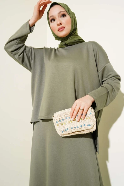 Loyşa Basic Tunik Etek İkili Takım Çağla Yeşili - Resim 2