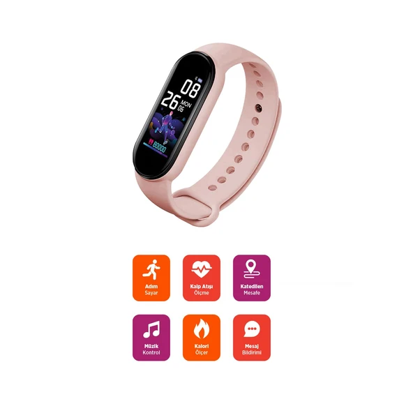 Polosmart PSSW17 Akıllı Bileklik 5.1V Titreşimli Bluetooth Adım Sayar Kalp Atışı Uyku Takibi Pembe - Resim 2