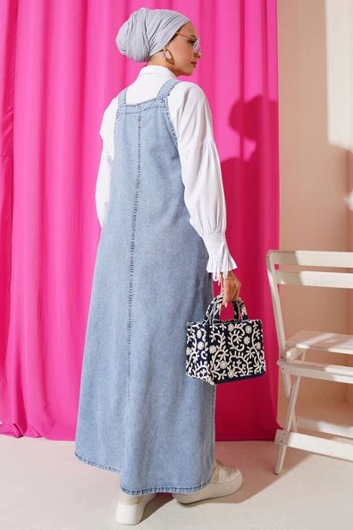 Tek Göğüs Cepli Kot Slopet Açık Kot - Resim 3