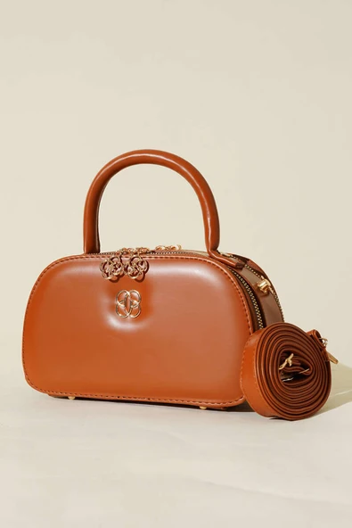 Oval Çift Fermuarlı Çanta Taba ürün görseli 1