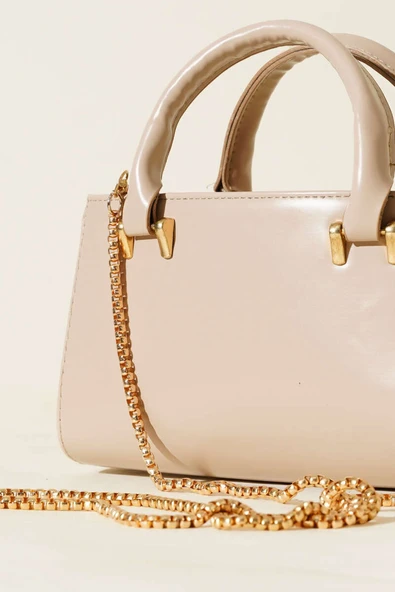 Zincir Askılı Mıknatıslı Çanta Bej - Resim 3