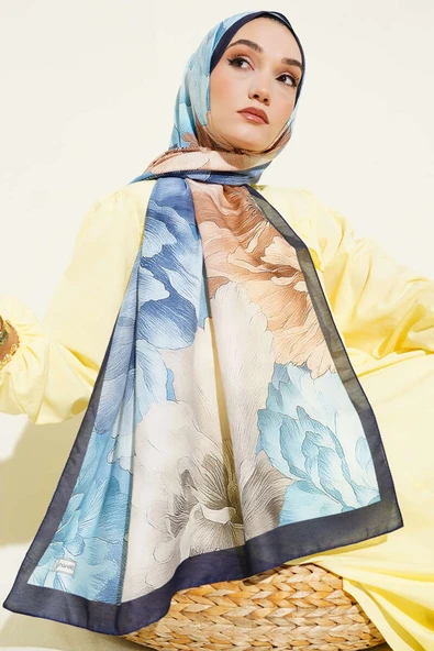 Lacivert Serisi Desenli Şal Asorti 6 - Resim 2