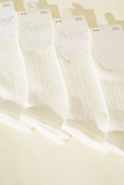 Bayan 4lü File Detaylı Patik Çorap Ekru - Resim 2
