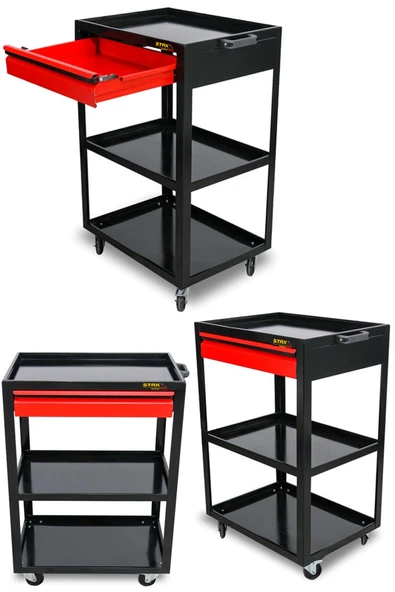 STAXX POWER XL RED Pro Seri Tek Çekmeceli 3 Bölmeli Alet Servis Arabası Tek Çekmece Takım Tezgah Arabası - Resim 3