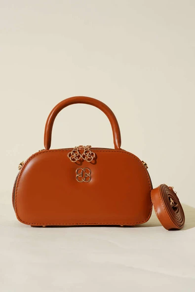 Oval Çift Fermuarlı Çanta Taba - Resim 2